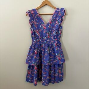 Betsey Johnson Mini Dress Bush Gardens Seersucker Tiered Purple Size Small